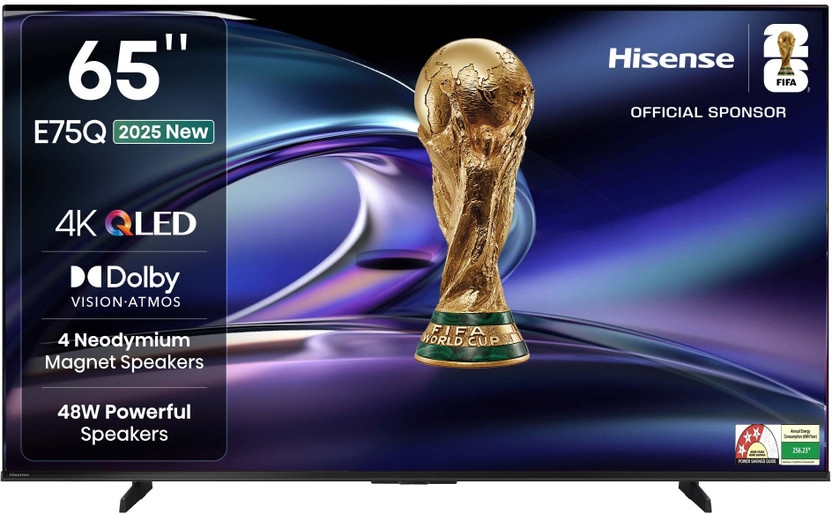 Hisense 65E75Q 164 cm (65 inch) QLED Ultra HD (4K) Smart VIDAA TV with 4 Speakers 48W Powerful Speakers| Dolby Vision Atmos| Cricket Mode(65E75Q)