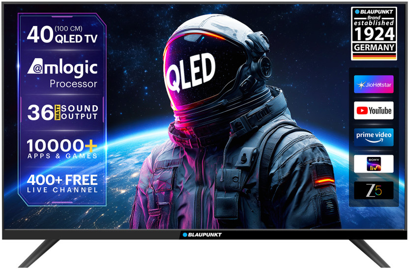 Blaupunkt Sigma QLED 100 cm (40 inch) Full HD LED Smart Linux TV with 36 W Surround Sound� |400 Nits Brightness |Wide View Angle | Vivid Color | Bezel-Less Design | Web Browser | Sports Mode(40SigmaQ008)