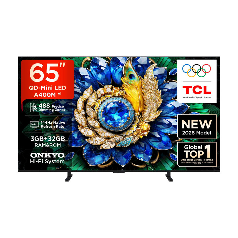 Google TCL A400M 163.83 cm (65 Inch) Ultra HD (4K) Mini LED Smart Google TV 2026 Edition with Up to 488 Precise Dimming Zones, 700 nits Brightness, 288 VRR, 24W ONKYO Audio System, 3GB RAM+32GB ROM(65A400M) - Flipkart Deal