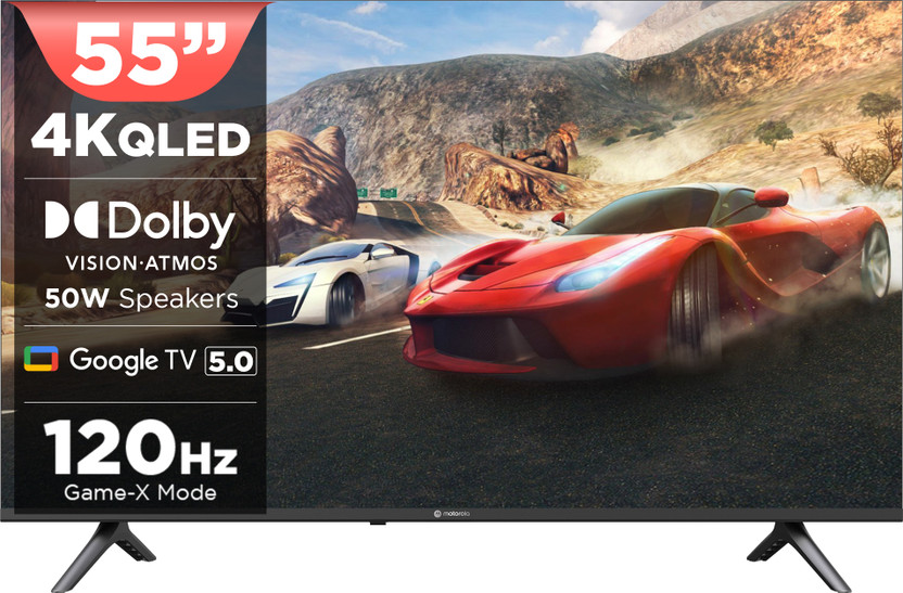 MOTOROLA 139.7 cm (55 inch) QLED Ultra HD (4K) Smart Google TV 2025 Edition with 5.0 OS, 50 W speaker, 120Hz Game accelerator, and Dolby Atmos(55UHDGQMWSDQ)