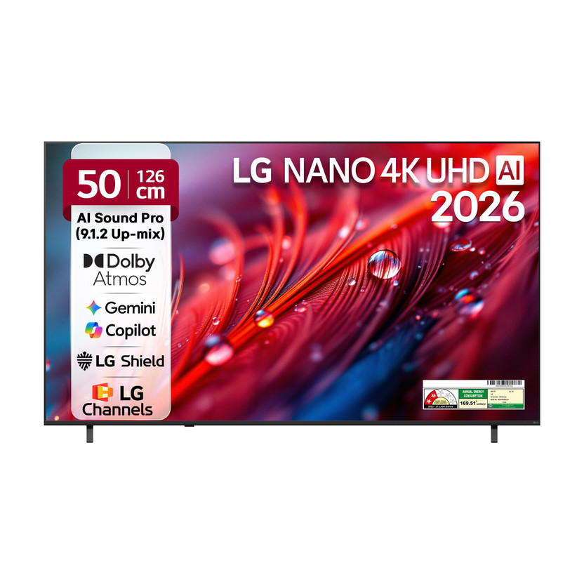 LG 126 cm (50 inch) Ultra HD (4K) LED Smart WebOS TV 2026 Edition with NANO Detail Enhancer, HDR10 Pro, 4K Super Upscaling Alpha7 AI Processor 4K Gen9, Dolby Atmos, AI Sound Pro (9.1.2 ch), Multi AI (Google Gemini & MS Copilot), Linear Flow Design, 60Hz VRR, 5 Years OS upgrade, Secured by LG Shield,