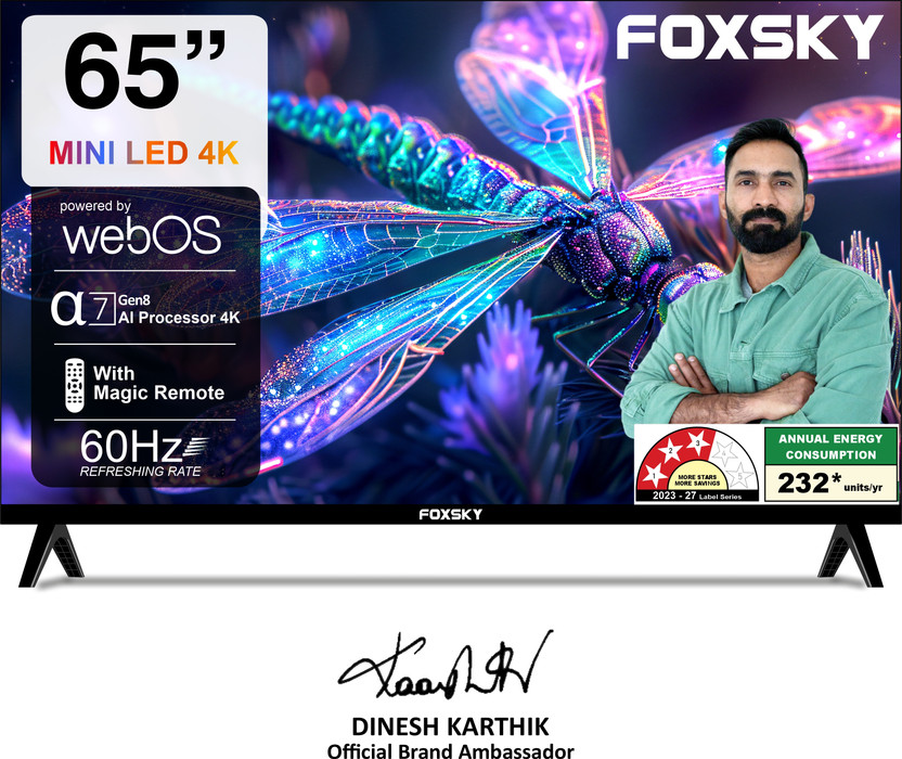 Foxsky 165.1 cm (65 inch) Ultra HD (4K) Mini LED Smart WebOS TV 2026 Edition with 2.1CH Audio System Tuned by 40W, Native 60Hz Refresh Rate(FS65MINILED)