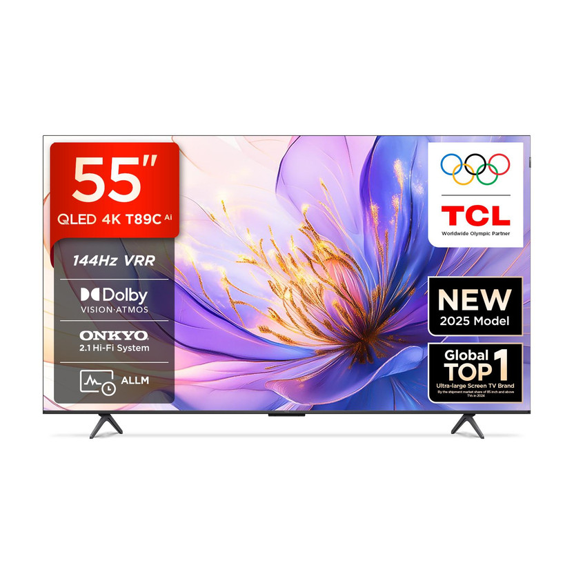 TCL T89C 139 cm (55 inch) QLED Ultra HD (4K) Smart Google TV with HVA Panel | Dolby Vision- Atmos, 35W ONKYO 2.1 Hi-Fi System | 144 Hz VRR | MEMC 120 Hz(55T89C)