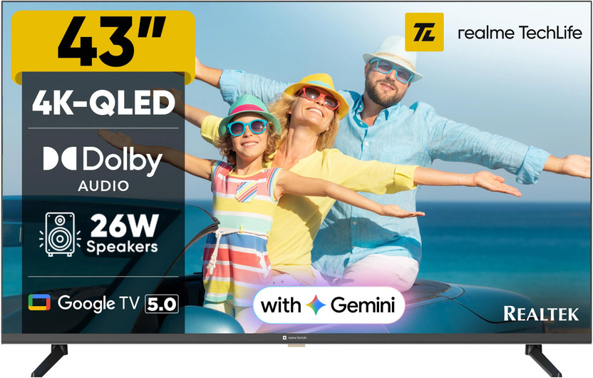 realme TechLife 108 cm (43 inch) QLED Ultra HD (4K) Smart Google TV 2026 Edition(43UHDGQRDDRQ)