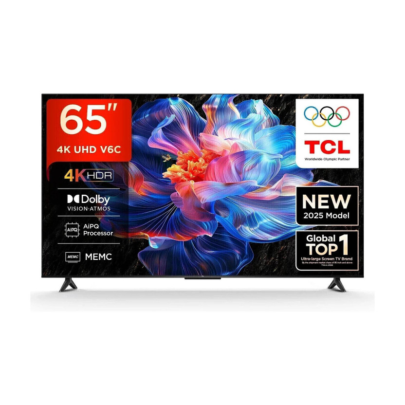 TCL 164 cm (65 inch) Ultra HD (4K) LED Smart Google TV with MEMC | Dolby Vision-Atmos | HVA Panel & Metallic Bezel-Less(65V6C)
