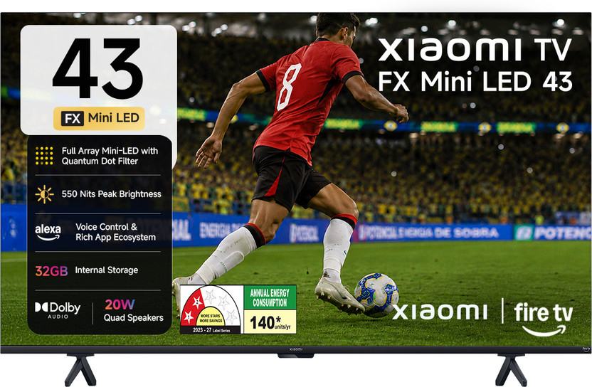 XIAOMI FX Series 108 cm (43 inch) Ultra HD (4K) Mini LED Smart Fire TV 2026 Edition with QLED TECHNOLOGY, Alexa built-in , Quantum Dot Filter , HDR 10+ , 32 GB Storage ,Dolby Audio, Premium Metallic Finish Design , Film-maker Mode , Mi TV(L43MC-FSMIN)