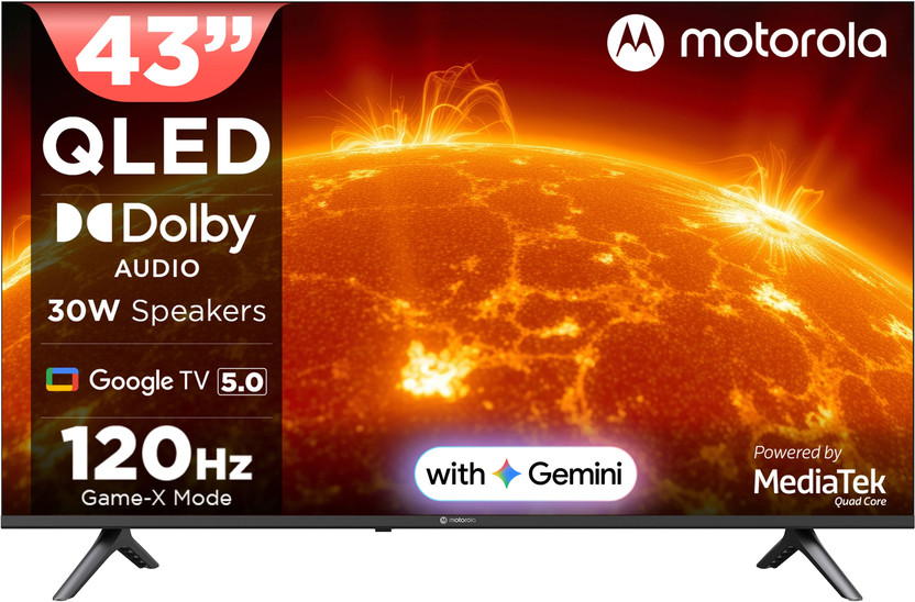 MOTOROLA 108 cm (43 inch) QLED Ultra HD (4K) Smart Google TV 2025 Edition with 5.0 OS, 30 W speaker, 120Hz Game accelerator, and Dolby Audio(43UHDGQMWSDQ)