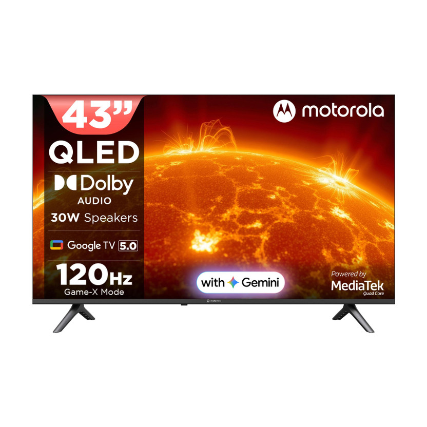 MOTOROLA 108 cm (43 inch) QLED Ultra HD (4K) Smart Google TV 2025 Edition with 5.0 OS, 30 W speaker, 120Hz Game accelerator, and Dolby Audio(43UHDGQMWSDQ)