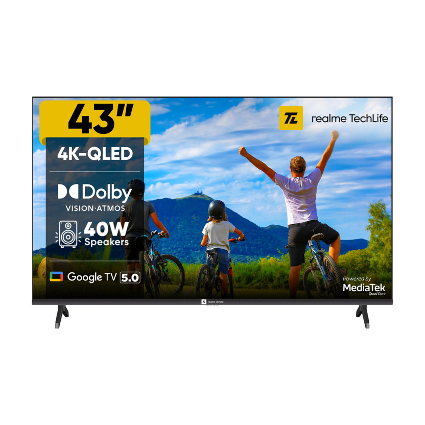 realme TechLife 109 cm (43 inch) QLED Ultra HD (4K) Smart Google TV with 5.0 with Dolby Atmos, and 40 W downfiring speaker(43UHDGQRVSAQ)