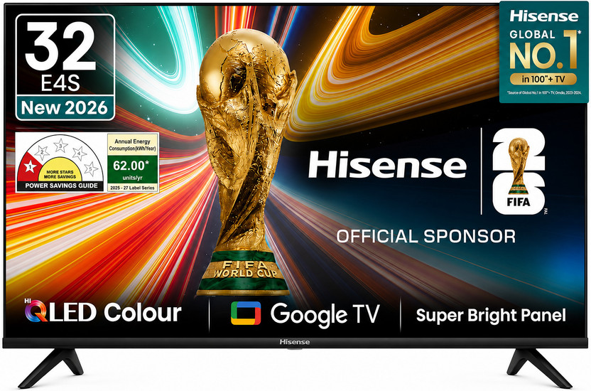 Google Hisense 80 cm (32 inch) HD Ready LED Smart Google TV 2026 Edition with HDR10 | Dolby Audio | Bezel-Less Design | Google Assistant | Chromecast Built-in | Dual Band Wi-Fi |(32E4S) - Flipkart Deal