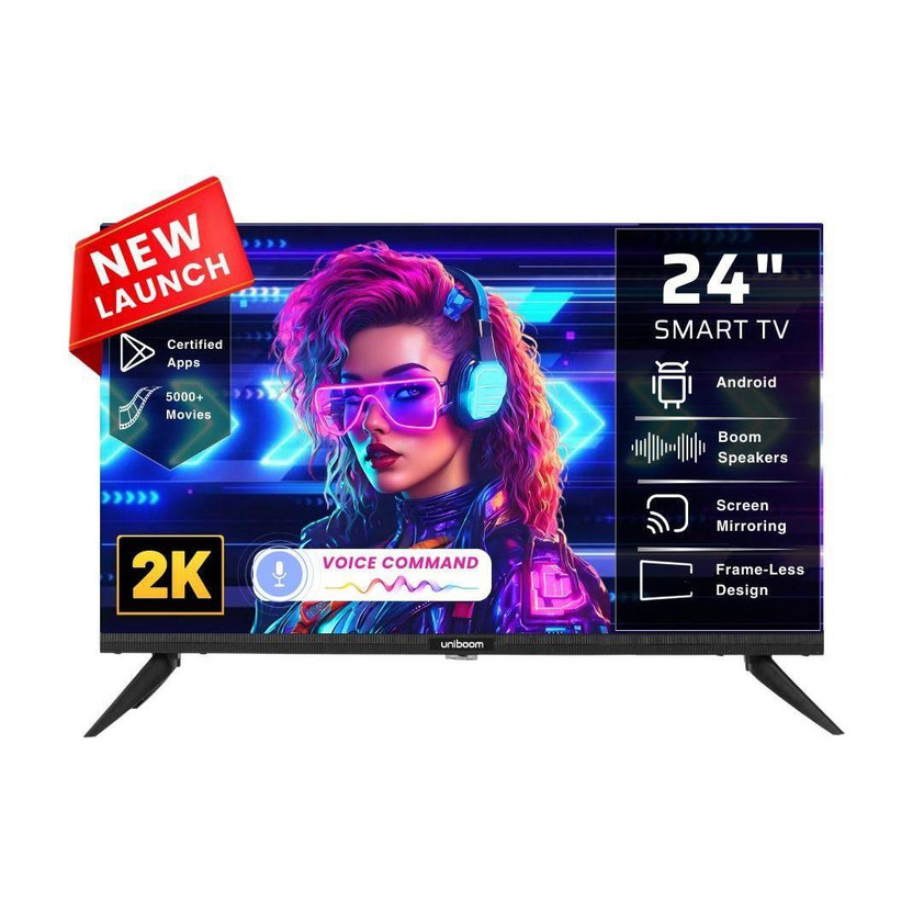 Uniboom 60 cm (24 inch) HD Ready LED Smart Android TV with Voice Control App | 500+ Movies | 1000+ Certified Apps | Profile Mode| Aura Vision | Mobile Cast(24S-ULT-AED)