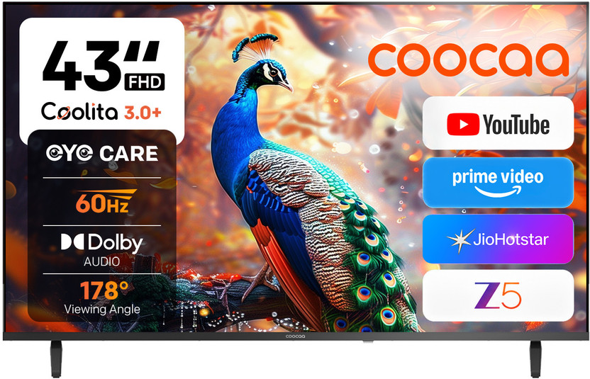 Coocaa S4U Plus 108 cm (43 inch) Full HD LED Smart Coolita TV with Dolby Audio| Narrow Frame Design| Eye Care Technology| 300+ Live Channels| Voice Control by Coolink App(43S4U Plus)