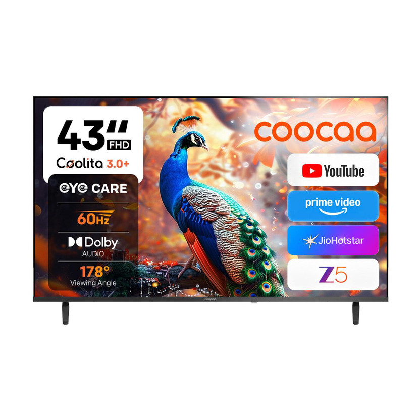 Coocaa S4U Plus 108 cm (43 inch) Full HD LED Smart Coolita TV with Dolby Audio| Narrow Frame Design| Eye Care Technology| 300+ Live Channels| Voice Control by Coolink App(43S4U Plus)