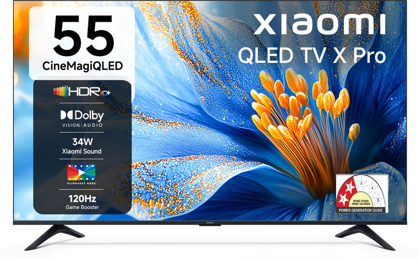 XIAOMI X Pro CineMagiQLED 138 cm (55 inch) QLED Ultra HD (4K) Smart Google TV with Dolby Vision | HDR 10+ | 32 GB Storage | 34W Dolby Audio | Xiaomi Sound | Film-maker Mode | 120 Hz Game Booster| Mi TV(L55MB-APIN)