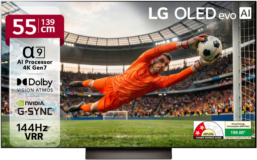 LG AI TV OLED evo C4 139 cm (55 inch) OLED Ultra HD (4K) Smart WebOS TV with Alpha 9 AI Processor 4K Gen7 | AI Picture Pro | Dolby Vision | AI Sound Pro (Virtual 9.1.2ch Up-mix) | Dolby Atmos | 144Hz VRR | 40W Sound Output | Magic Remote| Nvidia G-Sync & AMD Freesync Certified(OLED55C46LA)