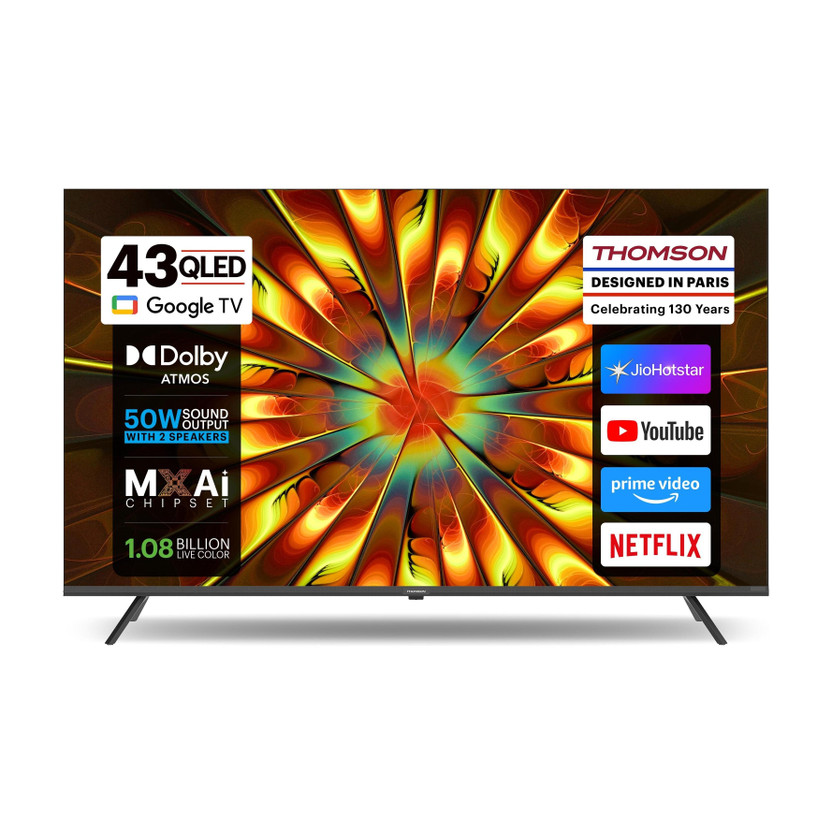 Thomson Phoenix 2025 Edition 108 cm (43 inch) QLED Ultra HD (4K) Smart Google TV with Dolby Atmos 50 Watts Sound Output 2 Speakers AI Smooth Motion Rate HDR 10 Google Assistan(43QAI1005)