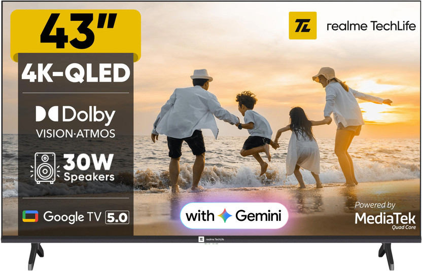 realme TechLife 109 cm (43 inch) QLED Ultra HD (4K) Smart Google TV 2026 Edition(43UHDGQRVHSQ)