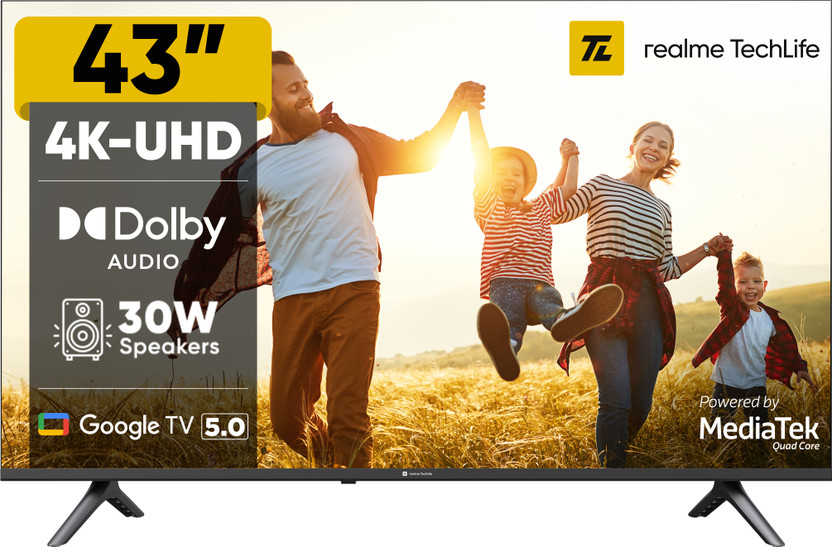 realme TechLife 108 cm (43 inch) Ultra HD (4K) LED Smart Google TV 2026 Edition(43UHDGDRWSDB)