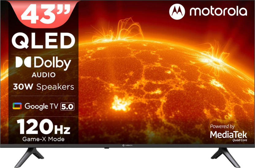 MOTOROLA 108 cm (43 inch) QLED Ultra HD (4K) Smart Google TV 2025 Edition with 5.0 OS, 30 W speaker, 120Hz Game accelerator, and Dolby Audio(43UHDGQMWSDQ)