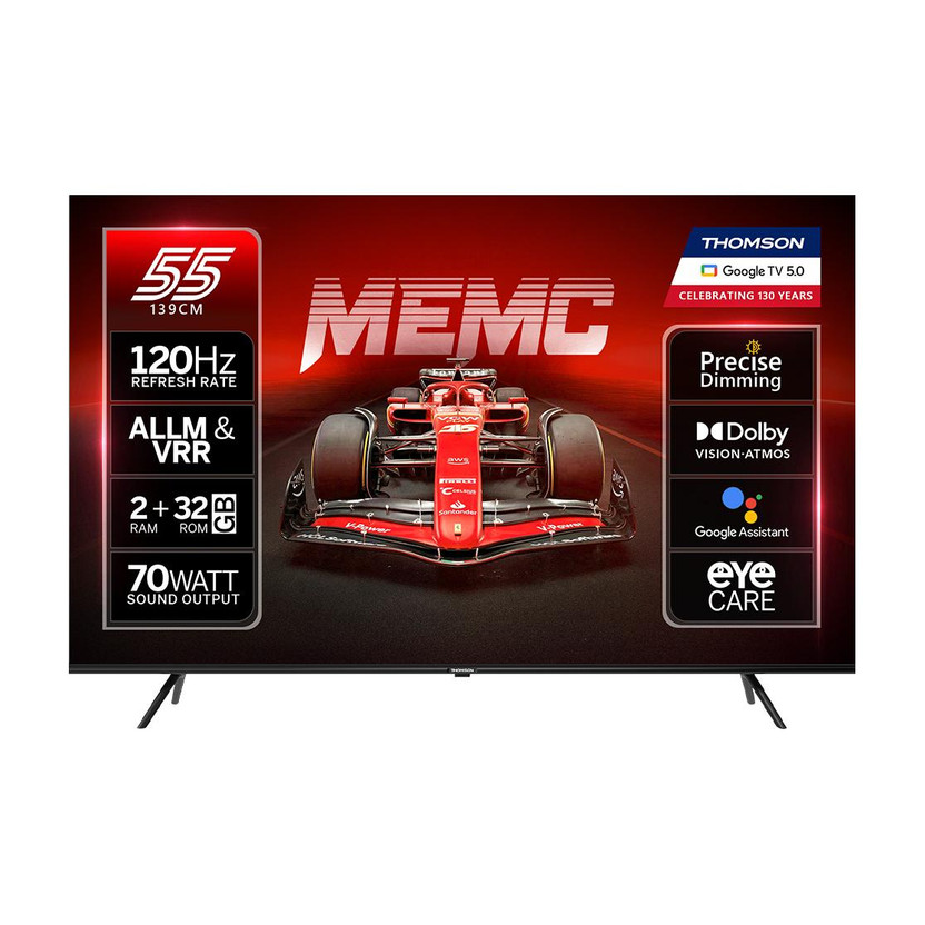 Thomson NeoX 139 cm (55 inch) QLED Ultra HD (4K) Smart Google TV with MEMC Dolby Vision - Atmos 70W Sound Output powered by Blaupunkt 4 Speaker 32 GB Storage 550 Nits Brightness Precise Dimming HDR10+ 120 Hz Refresh Rate HLG ALLM & VRR Eyecare Technology Google Assistant Bezel Less Design(55NEOX0011