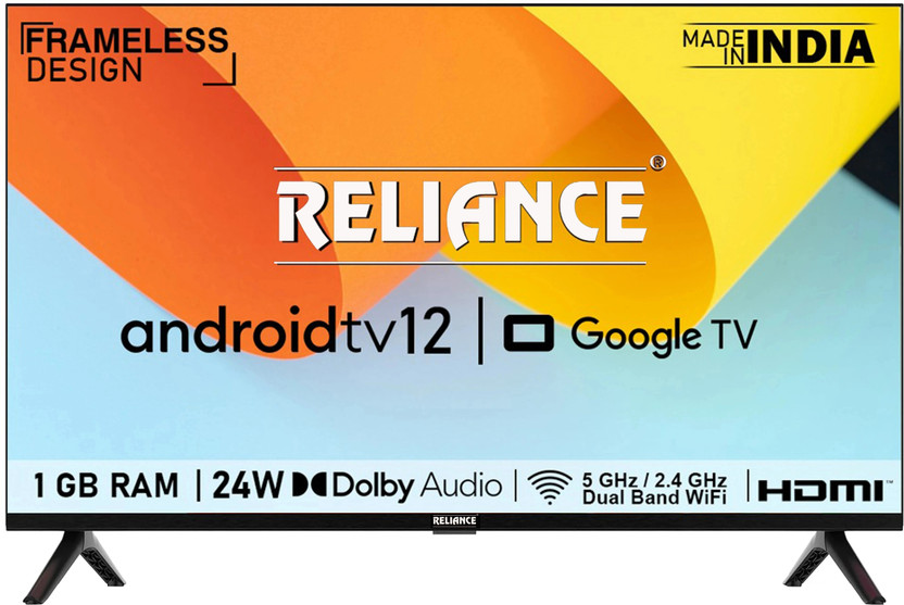 Reliance 81.01 cm (32 inch) HD Ready LED Smart Android TV with Android 12, 24 W Dolby Audio, Frameless Design(RE32MP3972)