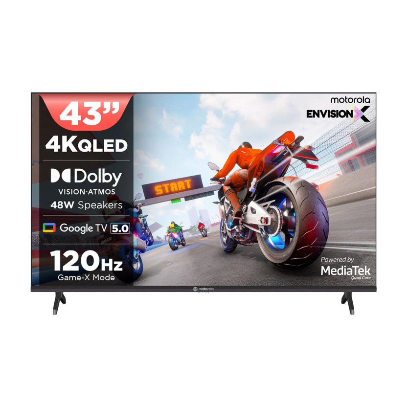 MOTOROLA 109 cm (43 inch) QLED Ultra HD (4K) Smart Google TV with 5.0 with 48 W speaker, 120Hz Game accelerator, and Dolby Atmos(43UHDGQMVSAQ)