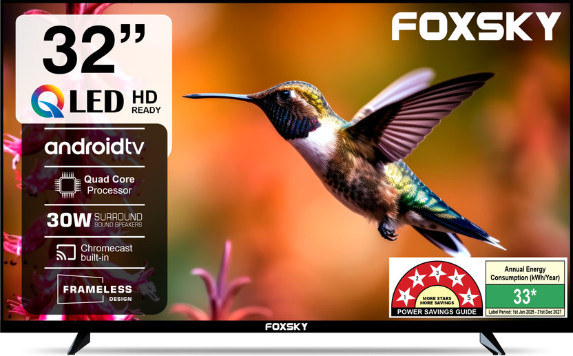 Foxsky 80 cm (32 inch) QLED HD Ready Smart Android TV 2026 Edition with 2.1 CH Audio System Tuned by 30W Sun Voice India's Largest Speaker Manufacturer, Native 60Hz Refresh Rate(32FS QLED)