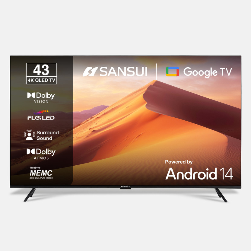 Sansui 109 cm (43 inch) QLED Ultra HD (4K) Smart Google TV with Dolby Vision| HDR10+| Dolby Atmos| HSR 120Hz| MEMC| 30W Surround Sound| FloLED Panel(JSW43UG23Q)