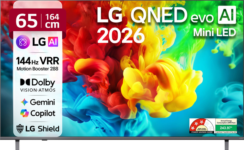 LG AI QNED evo 82 164 cm (65 inch) Ultra HD (4K) Mini LED Smart WebOS TV 2026 Edition with Dynamic QNED Color Pro, Mini LED with Precision HDR Master Pro, 8 AI Processor 4K Gen3, Dolby Vision & Dolby Atmos, AI Picture Pro & AI Sound Pro, AI Magic Remote, Multi AI (Google Gemini & MS Copilot), 144hz 
