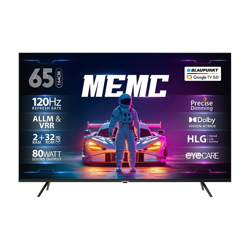 Blaupunkt SonicQ 164 cm (65 inch) QLED Ultra HD (4K) Smart Google TV with MEMC , Dolby Vision - Atmos , 80W Sound Output� , 4 Speaker , 550 Nits Brightness , Precise Dimming , HDR10+, 120 Hz Refresh Rate , HLG , ALLM & VRR , Eyecare , Google Assistant , Bezel Less Design(65SQ0303)