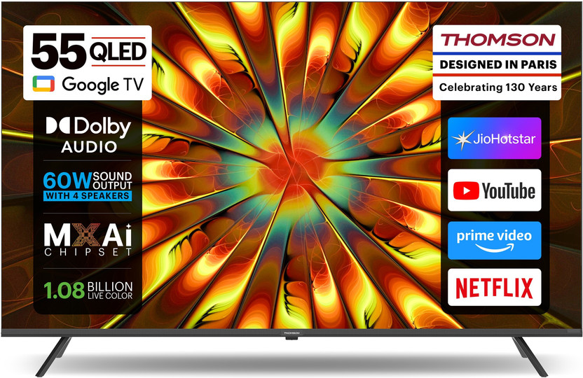 Thomson Phoenix 2025 Edition 139 cm (55 inch) QLED Ultra HD (4K) Smart Google TV with Dolby Atmos 4 Speakers 60 Watts Sound Output Al Smooth Motion Rate HDR 10 Google Assistant(55QAI1025)