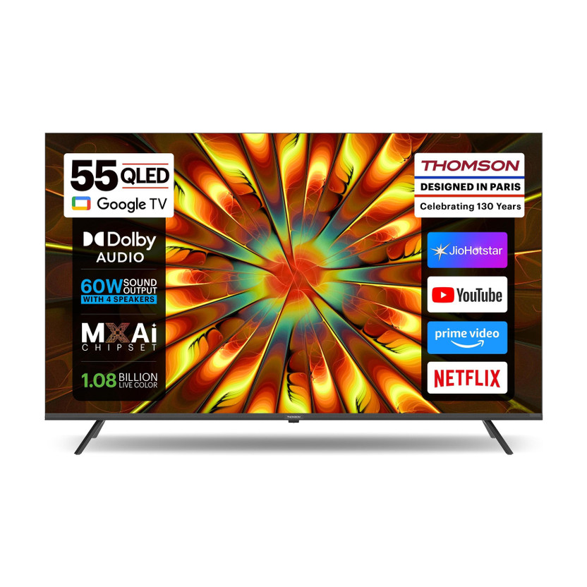 Google Thomson Phoenix 2025 Edition 139 cm (55 inch) QLED Ultra HD (4K) Smart Google TV with Dolby Atmos 4 Speakers 60 Watts Sound Output Al Smooth Motion Rate HDR 10 Google Assistant(55QAI1025) - Flipkart Deal