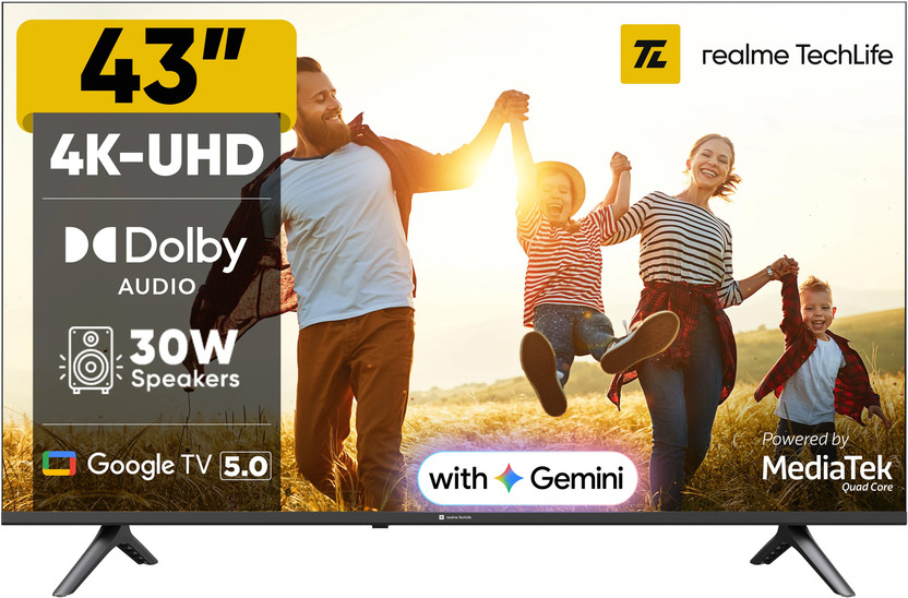 realme TechLife 108 cm (43 inch) Ultra HD (4K) LED Smart Google TV 2026 Edition(43UHDGDRWSDB)