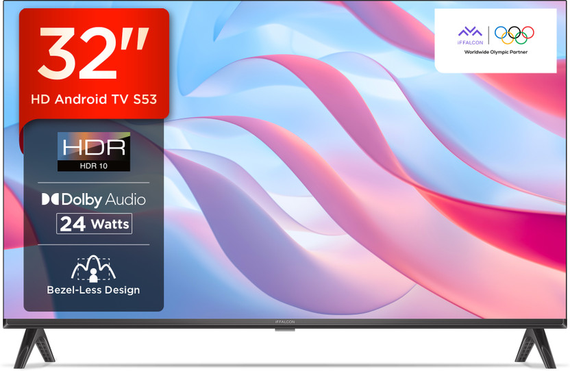 iFFALCON by TCL 79.97 cm (32 inch) HD Ready LED Smart Android TV with HDR 10, Bezel-Less design and 24W Dolby Audio with Google Assistant(iFF32S53)