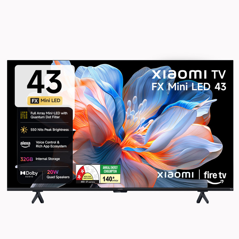 XIAOMI FX Series 108 cm (43 inch) Ultra HD (4K) Mini LED Smart Fire TV 2026 Edition with QLED TECHNOLOGY, Alexa built-in , Quantum Dot Filter , HDR 10+ , 32 GB Storage ,Dolby Audio, Premium Metallic Finish Design , Film-maker Mode , Mi TV(L43MC-FSMIN)