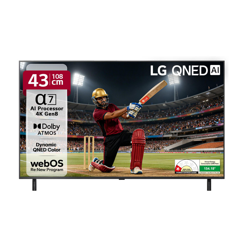 LG LG AI TV QNED 8AA 108 cm (43 inch) Ultra HD (4K) QNED Smart WebOS TV with Alpha7 AI Processor 4K Gen8 | Dynamic QNED Color | AI Brightness Control | 4K Expression Enhancer | NEW AI Magic Remote | AI Search with MS Copilot | AI Sound Pro (9.1.2 ch) | Dolby Atmos | Chromecast Built-in(43QNED8AA6A) - Flipkart Deal