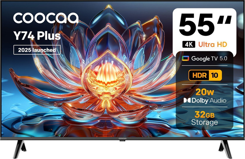 Coocaa Y74 Plus 138 cm (55 inch) Ultra HD (4K) LED Smart Google TV with Dolby Audio | 32 GB Storage| 20W Sound Output | HDR10 & HLG | Eye Care Technology(55Y74 Plus)