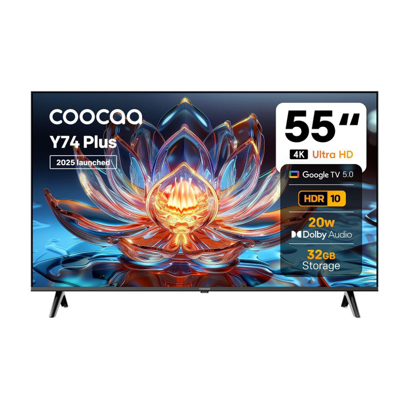 Coocaa Y74 Plus 138 cm (55 inch) Ultra HD (4K) LED Smart Google TV with Dolby Audio | 32 GB Storage| 20W Sound Output | HDR10 & HLG | Eye Care Technology(55Y74 Plus)