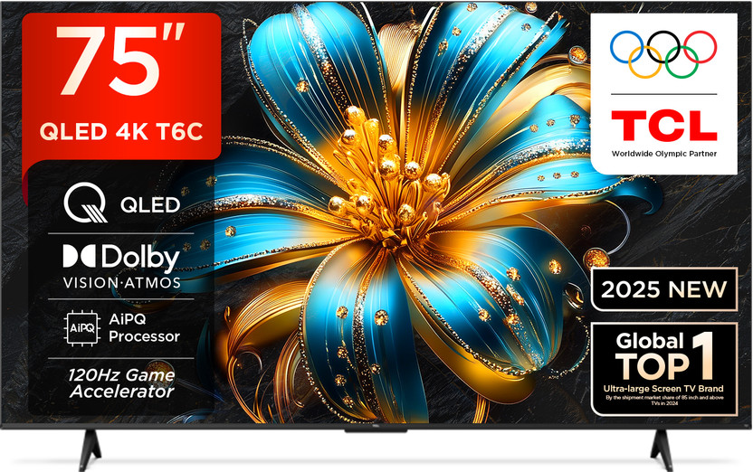 TCL T6C 189 cm (75 inch) QLED Ultra HD (4K) Smart Google TV with HDR 10+ | Dolby Vision- Atmos 30W |120 Hz Game Accelerator (DLG) | Metallic Bezel-Less(75T6C)
