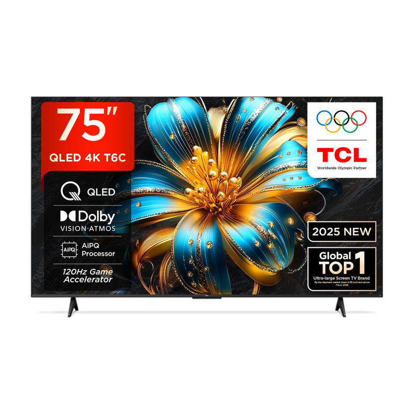 TCL T6C 189 cm (75 inch) QLED Ultra HD (4K) Smart Google TV with HDR 10+ | Dolby Vision- Atmos 30W |120 Hz Game Accelerator (DLG) | Metallic Bezel-Less(75T6C)
