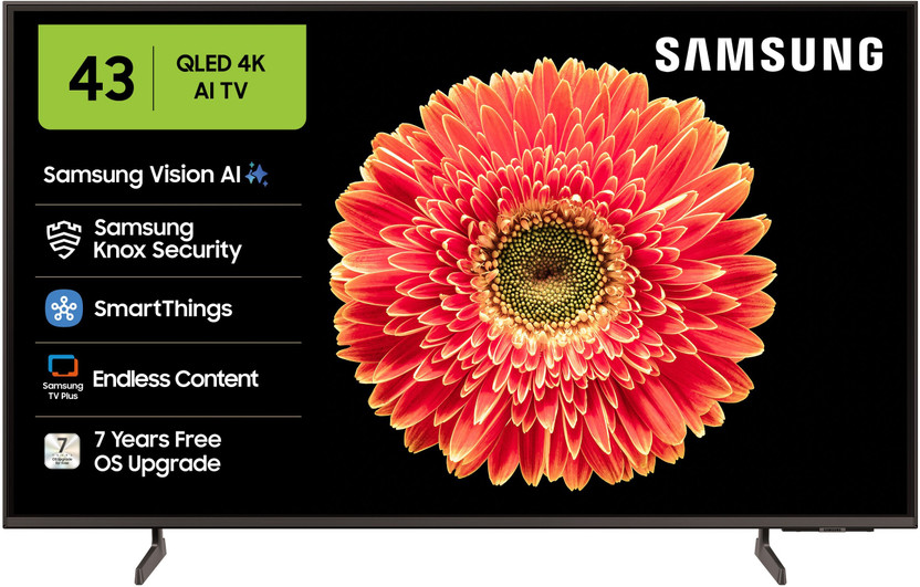 Samsung 108 cm (43 inch) QLED Ultra HD (4K) Smart Tizen TV with Vision AI |100% Color Volume with Quantum Dot | Real QLED with Quantum Dot Sheet | Quantum HDR | PANTONE Validated | 4K Upscaling | Samsung Knox Security | 100+ Free Channels(QA43QEF6AULXL)