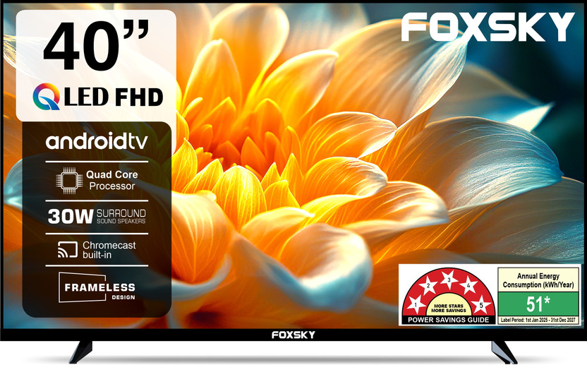 Foxsky 102 cm (40 inch) QLED Full HD Smart Android TV 2026 Edition with 2.1 CH Audio System Tuned by 30W Sun Voice India's Largest Speaker Manufacturer, Native 60Hz Refresh Rate(40FS QLED)