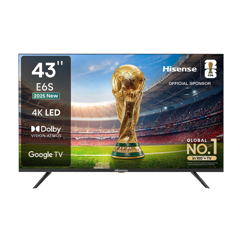 Hisense 108 cm (43 inch) Ultra HD (4K) LED Smart Google TV with HDR10 , Dolby Vision-Atmos , Filmmaker Mode , MEMC , Dynamic Contrast , True Bezel-Less Design(43E6S)
