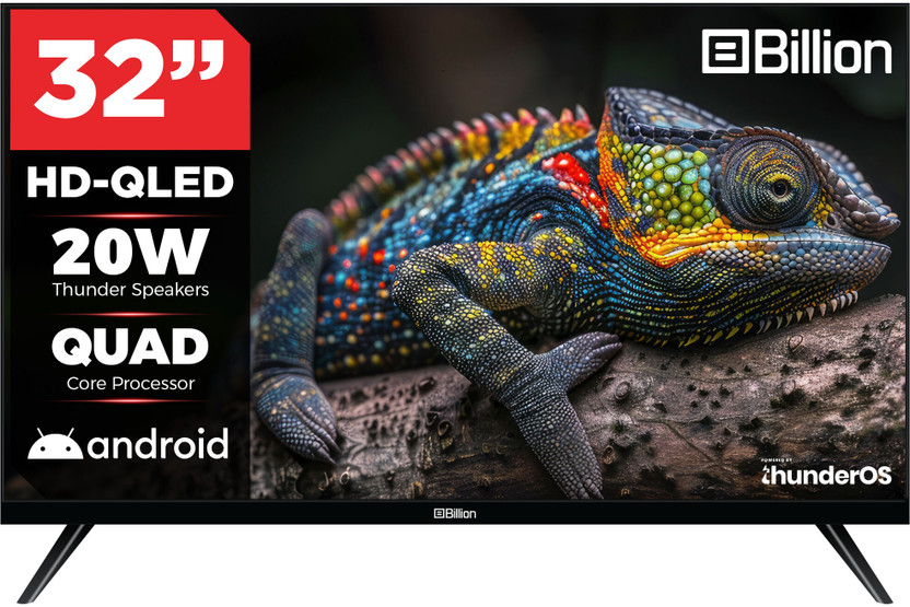 Billion 80 cm (32 inch) QLED HD Ready Smart Android TV 2026 Edition with Thunder OS, Live TV, Netflix, 100+ Apps, 20W Speakers, 300 Nits Brightness, Bezel-less Design(32HDSQBWWTQ)