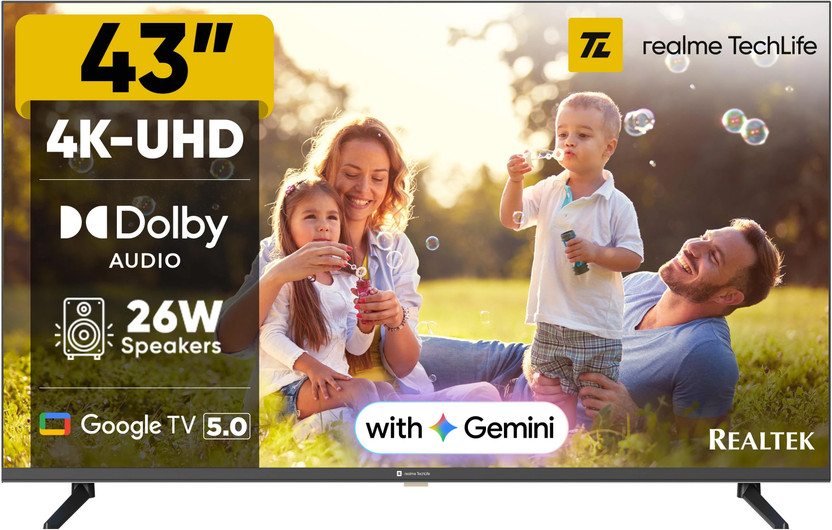 realme TechLife 108 cm (43 inch) Ultra HD (4K) LED Smart Google TV 2026 Edition(43UHDGDRDDRB)