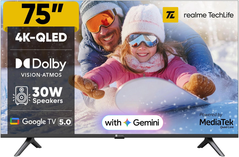 realme TechLife 191 cm (75 inch) QLED Ultra HD (4K) Smart Google TV(75UHDGQRWSTQ)