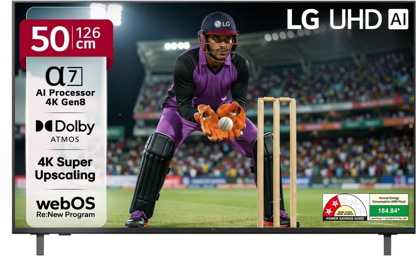 LG AI TV UA8200 126 cm (50 inch) Ultra HD (4K) LED Smart WebOS TV with Alpha7 AI Processor 4K Gen8 | 4K Super Upscaling | AI Picture Pro | 4K Expression Enhancer | NEW AI Magic Remote Compatible | AI Search with MS Copilot | AI Sound Pro (9.1.2 ch) | Dolby Atmos | Chromecast Built-in(50UA82006LA)
