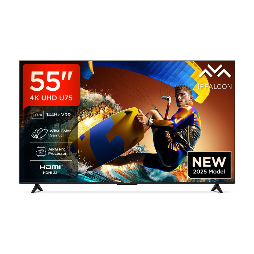 iFFALCON U75 139 cm (55 inch) Ultra HD (4K) LED Smart Google TV with 144 Hz VRR | Wide Color Gamut | AiPQ Pro Processor | 24 W Dolby Vision- Atmos | 3 GB RAM | 32 GB ROM(55U75)