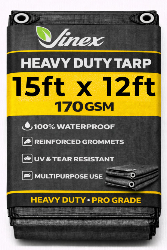 Vinex 15ft X 12ft, 170GSM | Heavy Duty Water Proof Tarpaulin Sheet | Tirpal, Tadpatri Tent - For Transportation Covers(Black)
