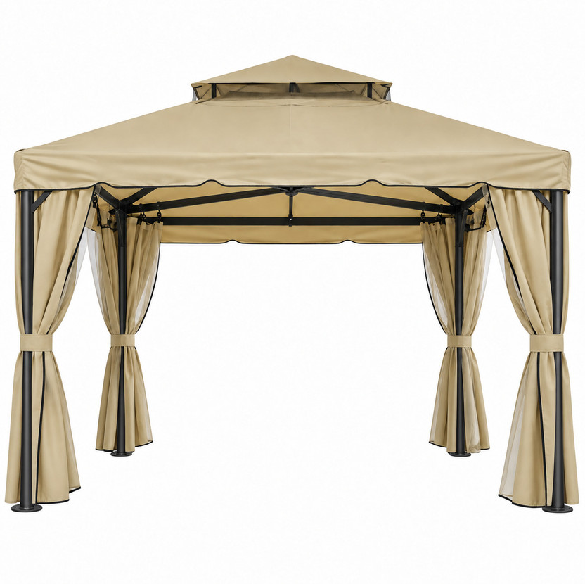 SAAR SAAR LIVING Outdoor Gazebo Canopy Tent 10x10 Ft with Double-Tier Vented Roof Tent - For Backyard, Patio, Lawn, Garden, Outdoor Parties, Deck, Lawn Events, Outdoor Living Space(Beige) - Flipkart Deal